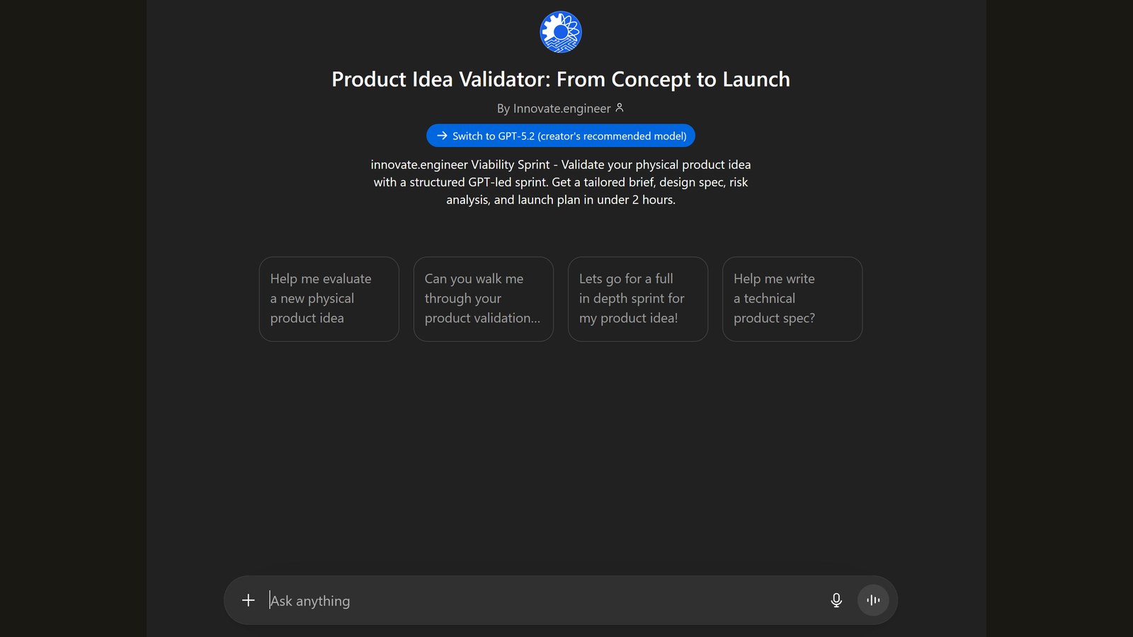 The Viability Sprint - custom GPT start screen